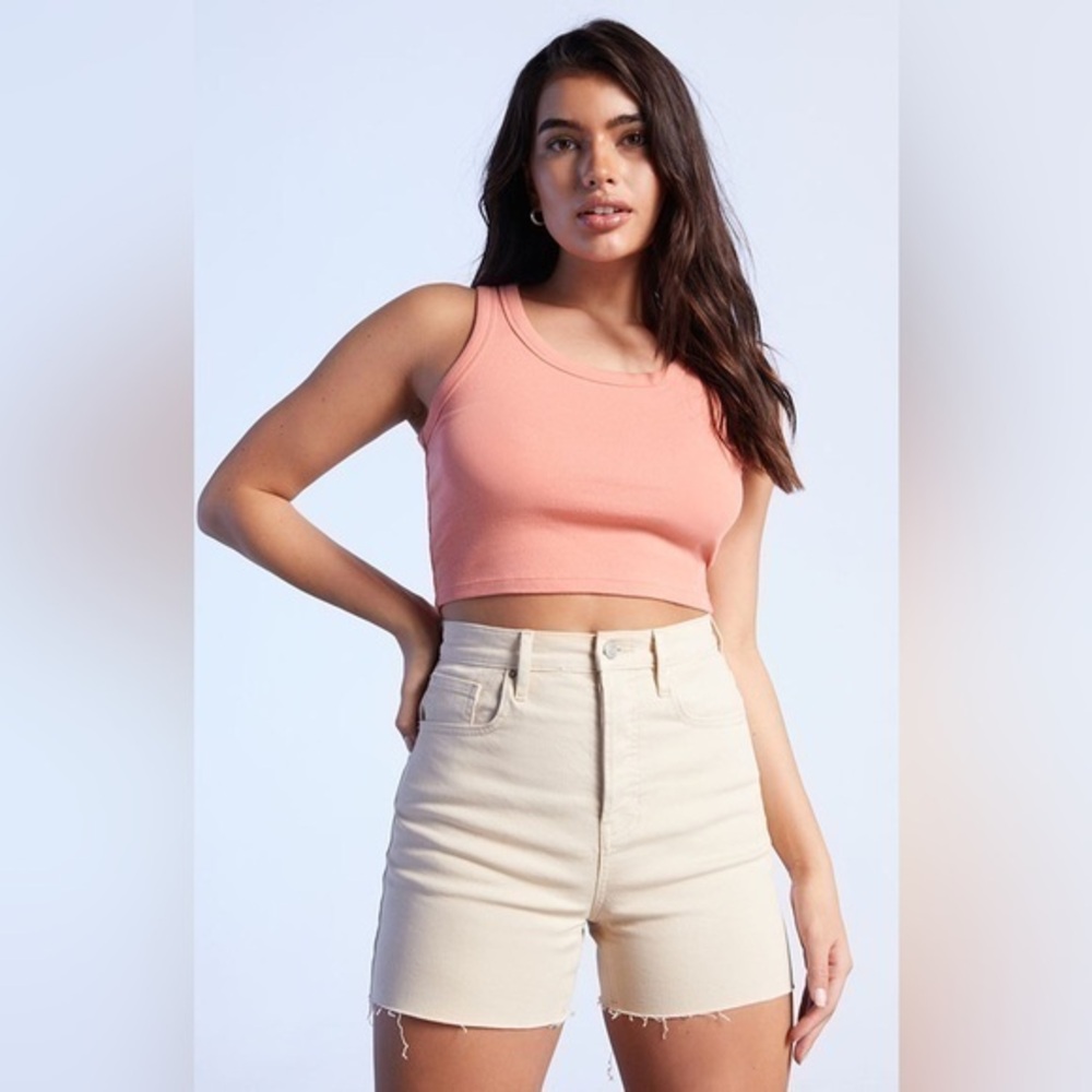 NWT Pacsun Beige Girlfriend Denim Shorts Button fly Stretch Denim Shorts size 26